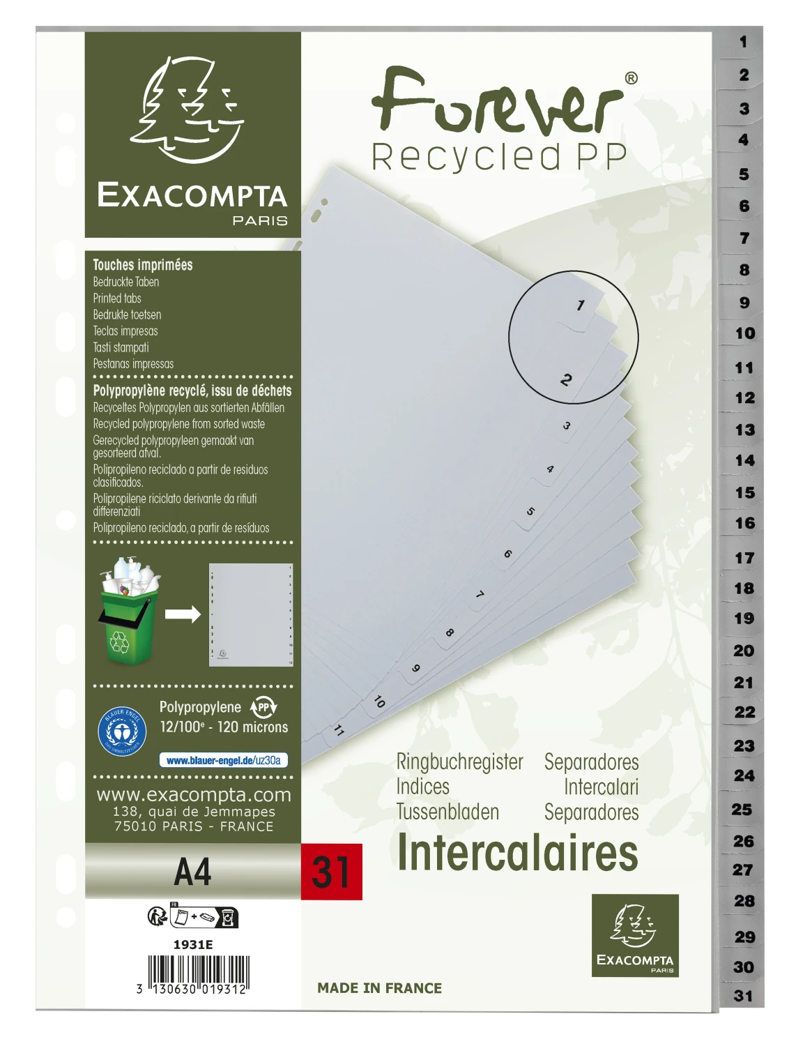EXACOMPTA Répertoire de chiffres 1 - 31