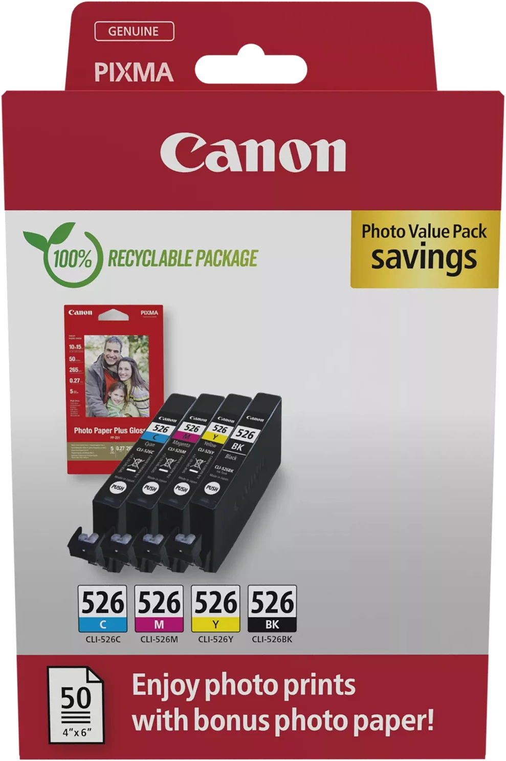 CANON CLI-526 Ink Cartridge, C/M/Y/BK, PHOTO, VALUE, BL 4540B019