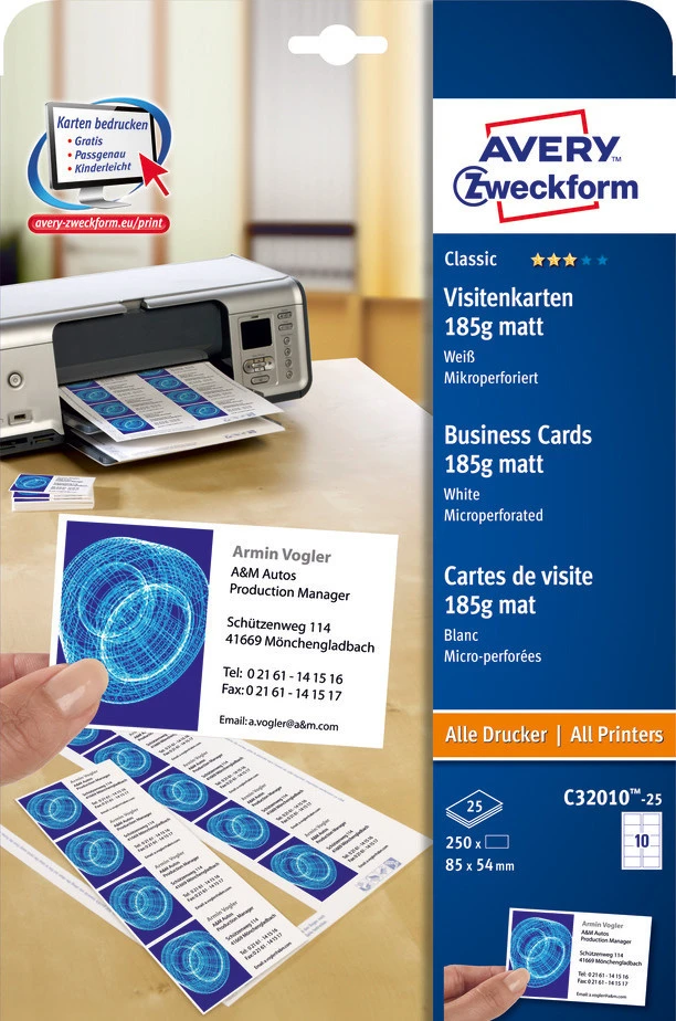 AVERY ZWECKFORM C32010-25 Visitenkarten 85 x 54 mm