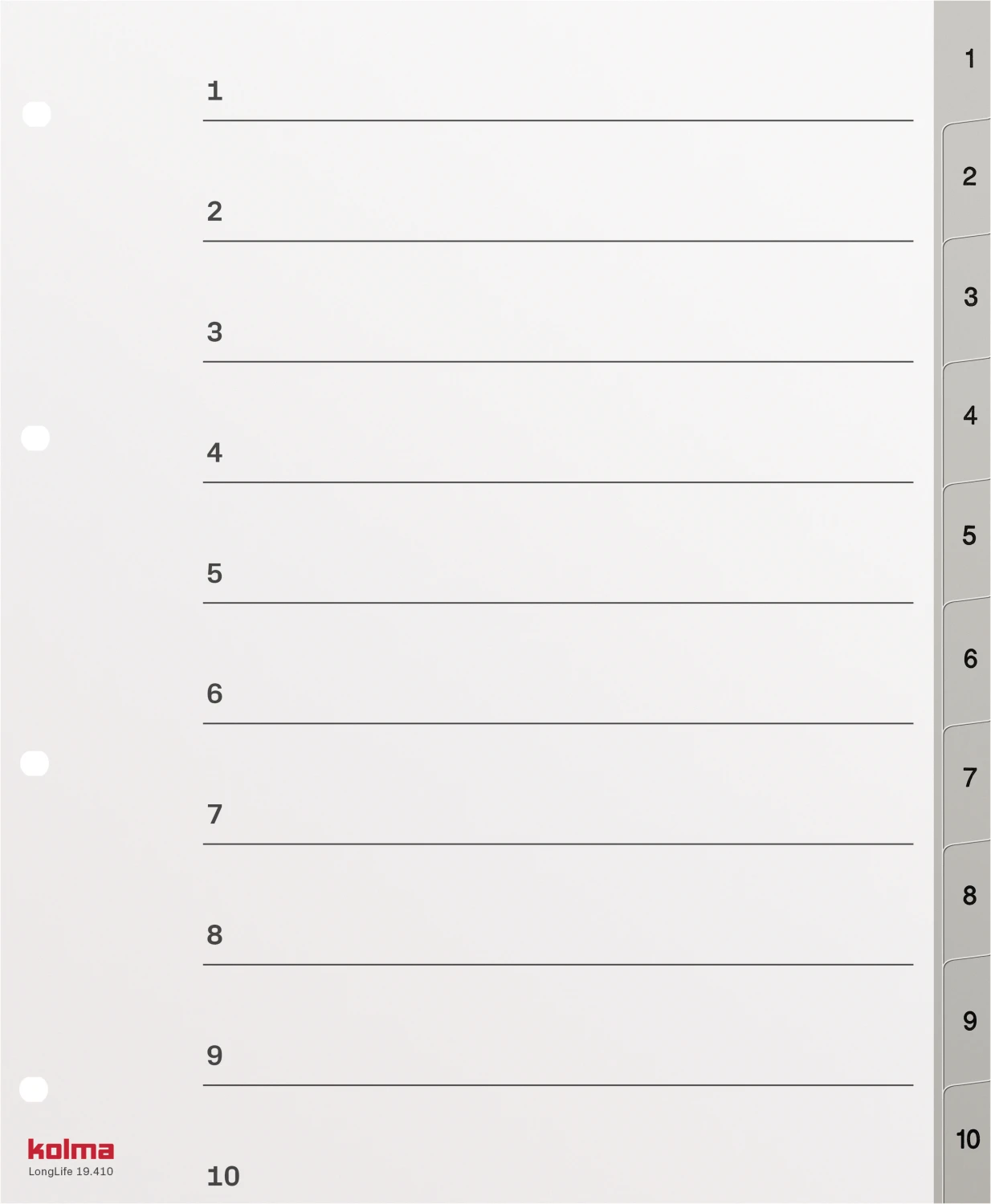 KOLMA Zahlenregister Superstrong XL 1 - 10