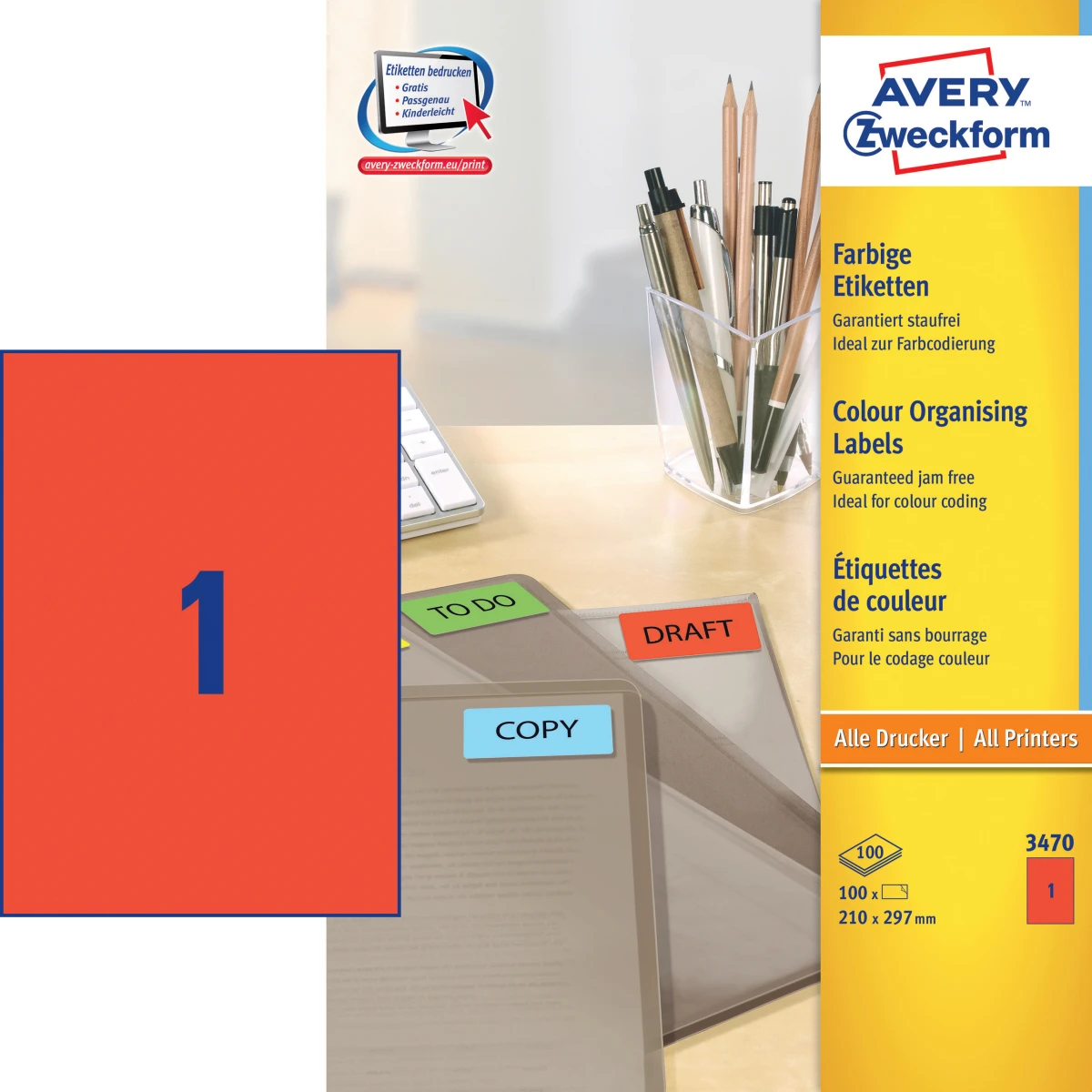 AVERY ZWECKFORM 3470 Étiquettes A4, 100 feuilles