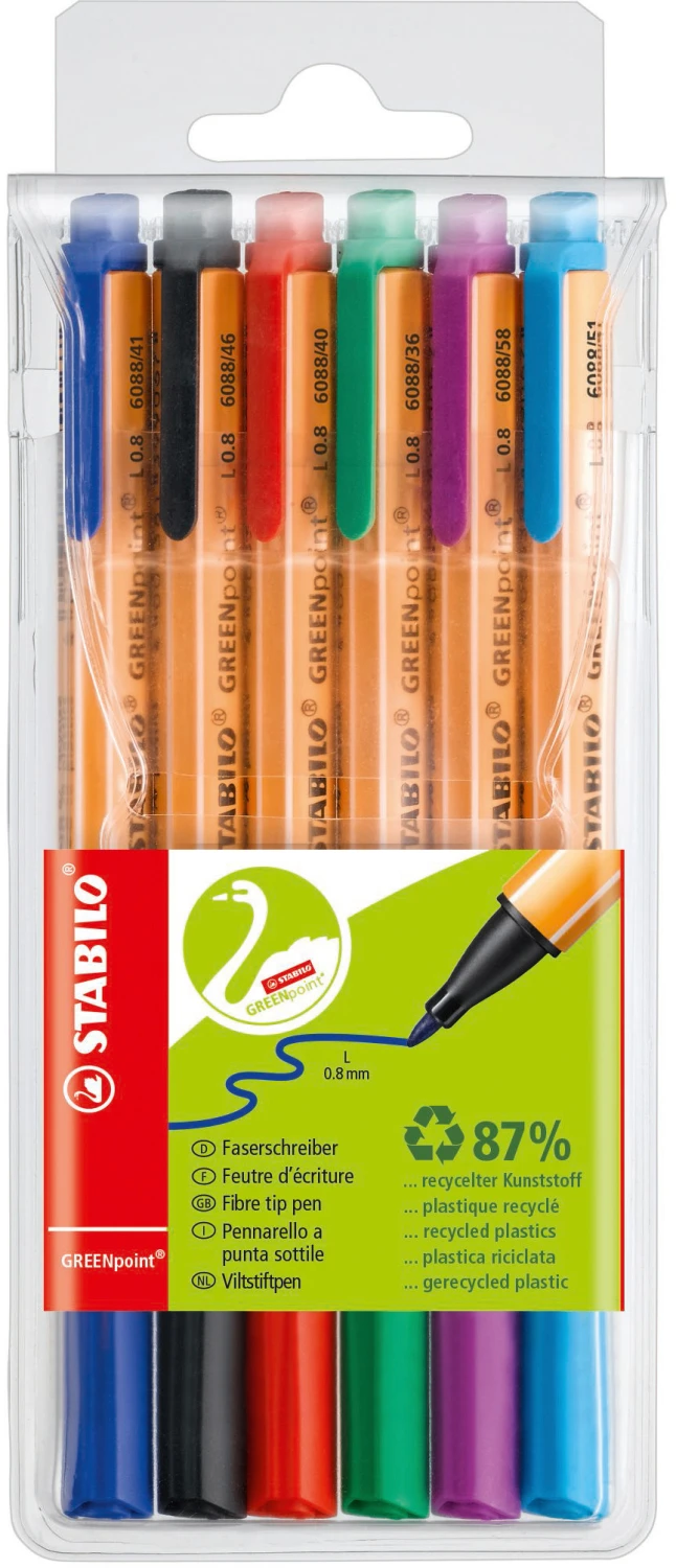 STABILO Faserscheiber GREENpoint 0.8 mm – 6 Stk.
