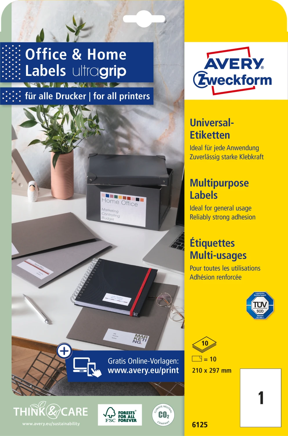 AVERY ZWECKFORM 6125 Etiketten, 210 x 297 mm, 10 Blatt