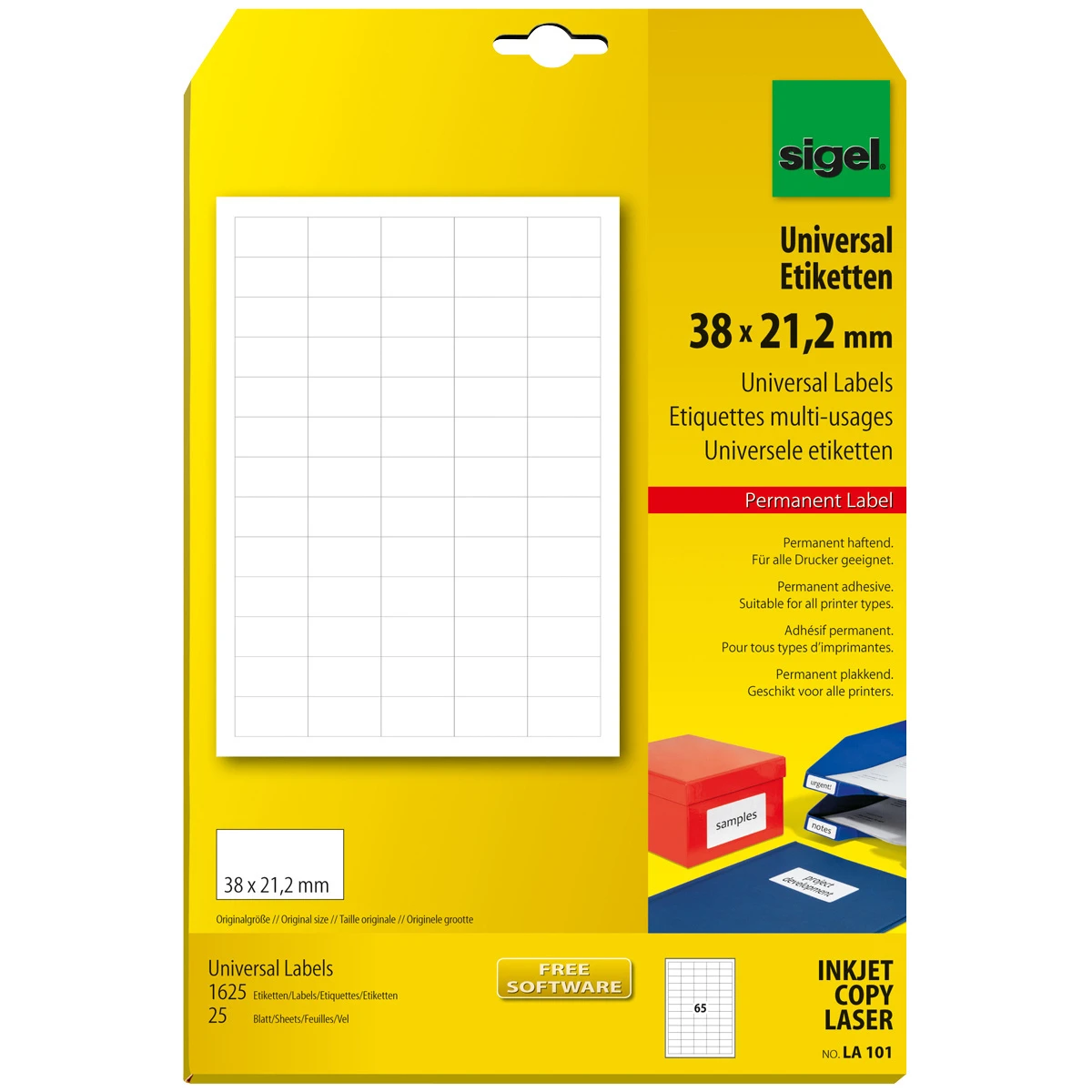 SIGEL Etiketten Universal A4, 38 x 21.2 mm, 25 Blatt