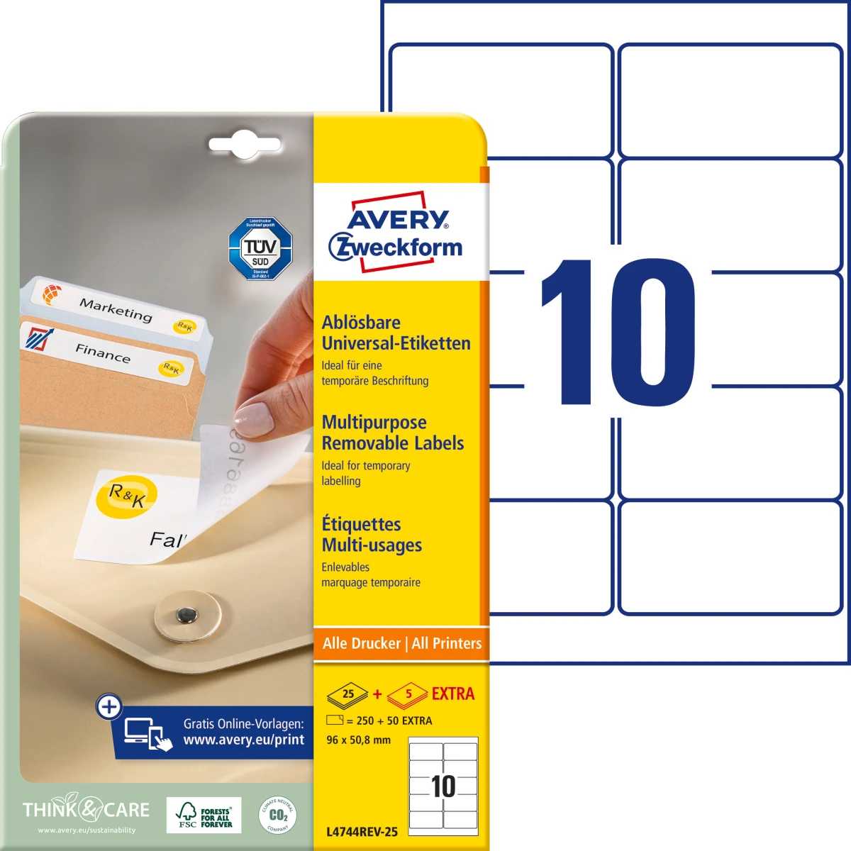 AVERY ZWECKFORM L4744REV-25 Étiquettes, 96 x 50.8 mm, 25 + 5 flls.