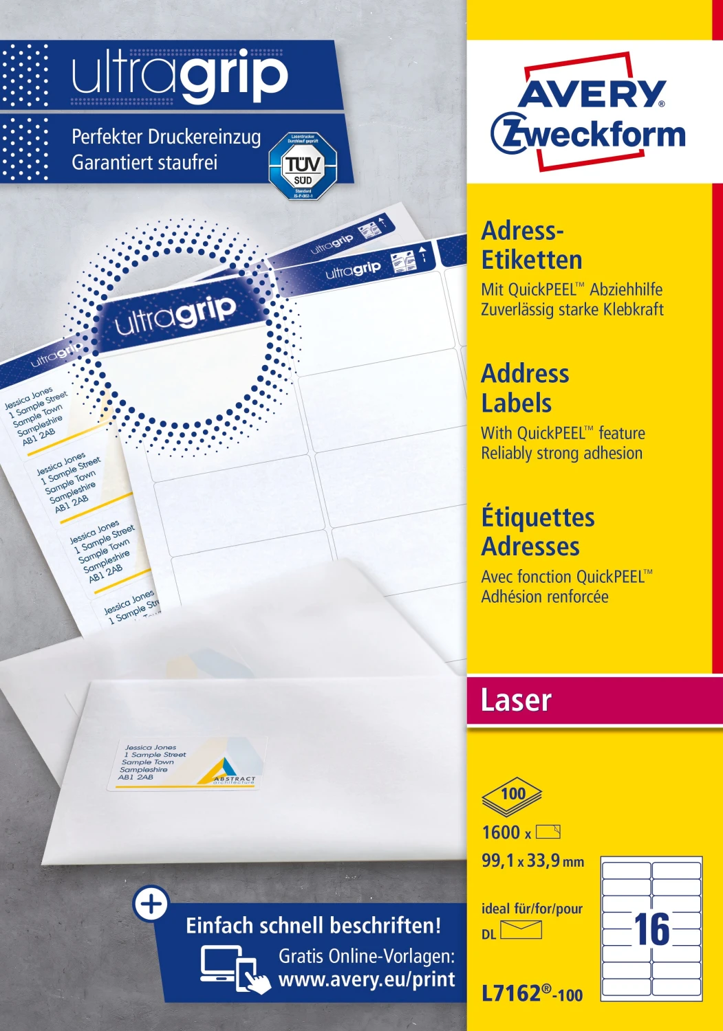 AVERY ZWECKFORM L7162-100 Etiketten, 99.1 x 33.9 mm, 100 Blatt