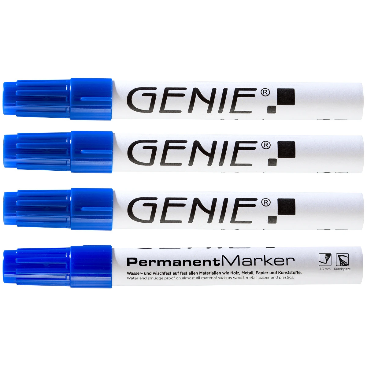 GENIE Permanent Marker im 4er-Etui, Rundspitze, blau