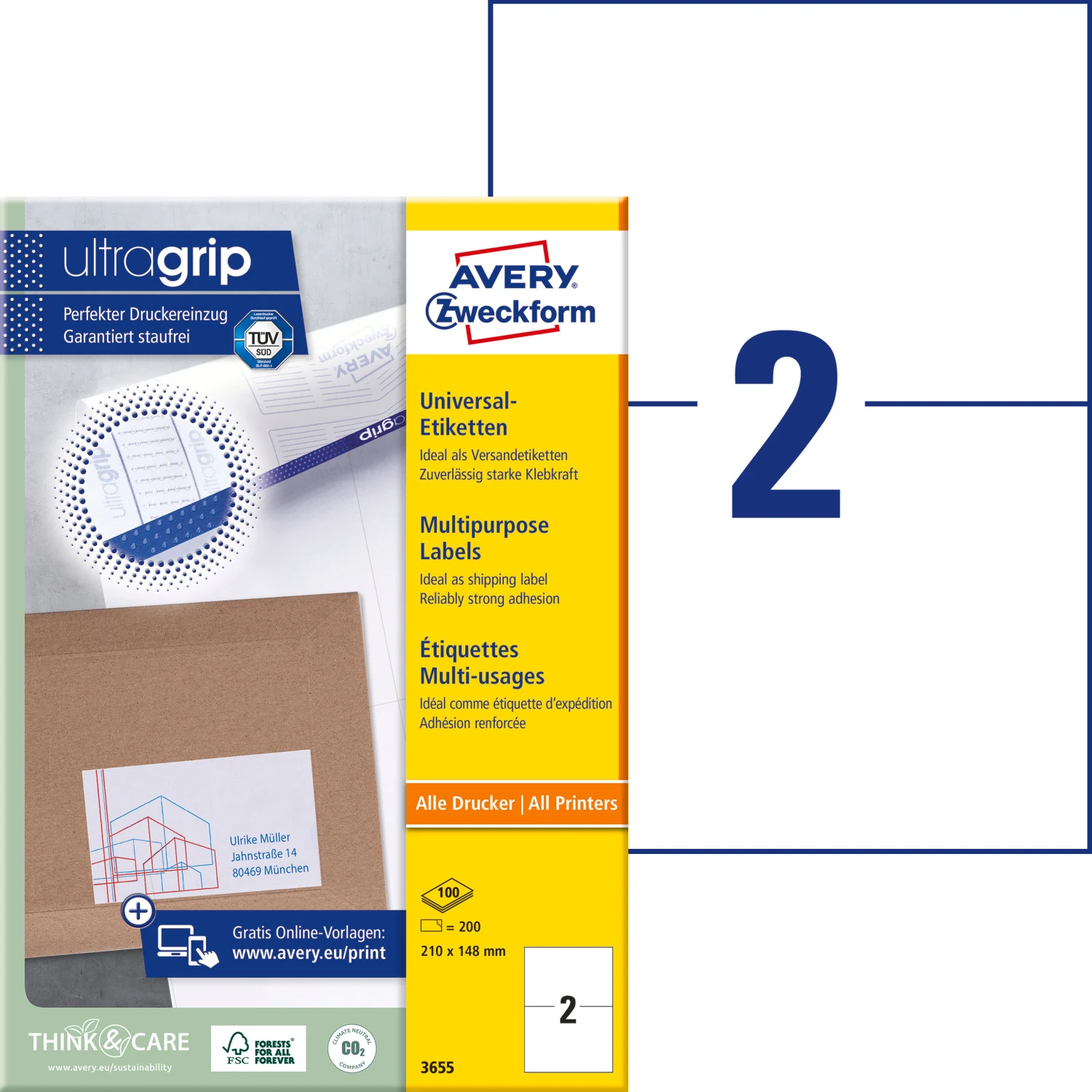 AVERY ZWECKFORM 3655 Etiketten, 210 x 148 mm, 100 Blatt