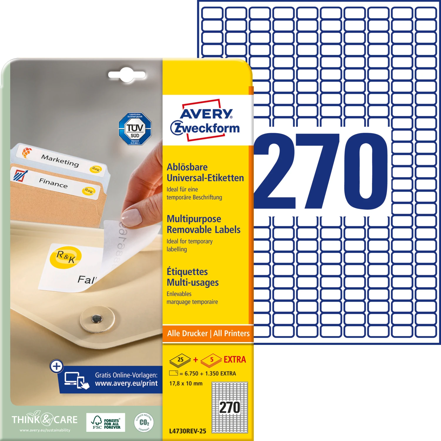 AVERY ZWECKFORM L4730REV-25 Etiketten, 17.8 x 10 mm, 25 + 5 Blatt