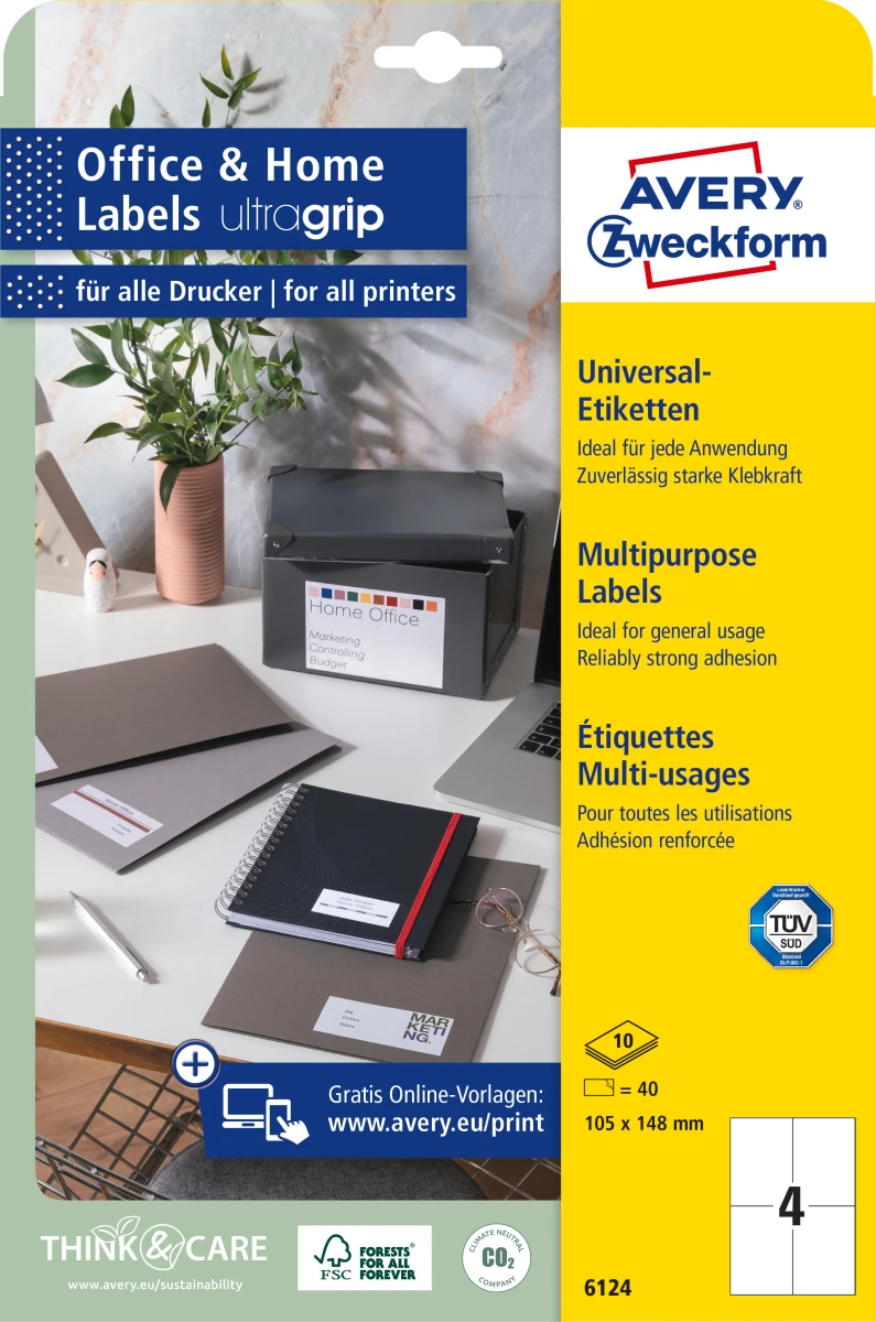 AVERY ZWECKFORM 6124 Étiquettes, 105 x 148 mm, 10 feuilles