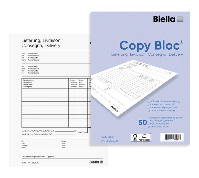 BIELLA Lieferscheine Copy-Bloc A6, 50 Blatt