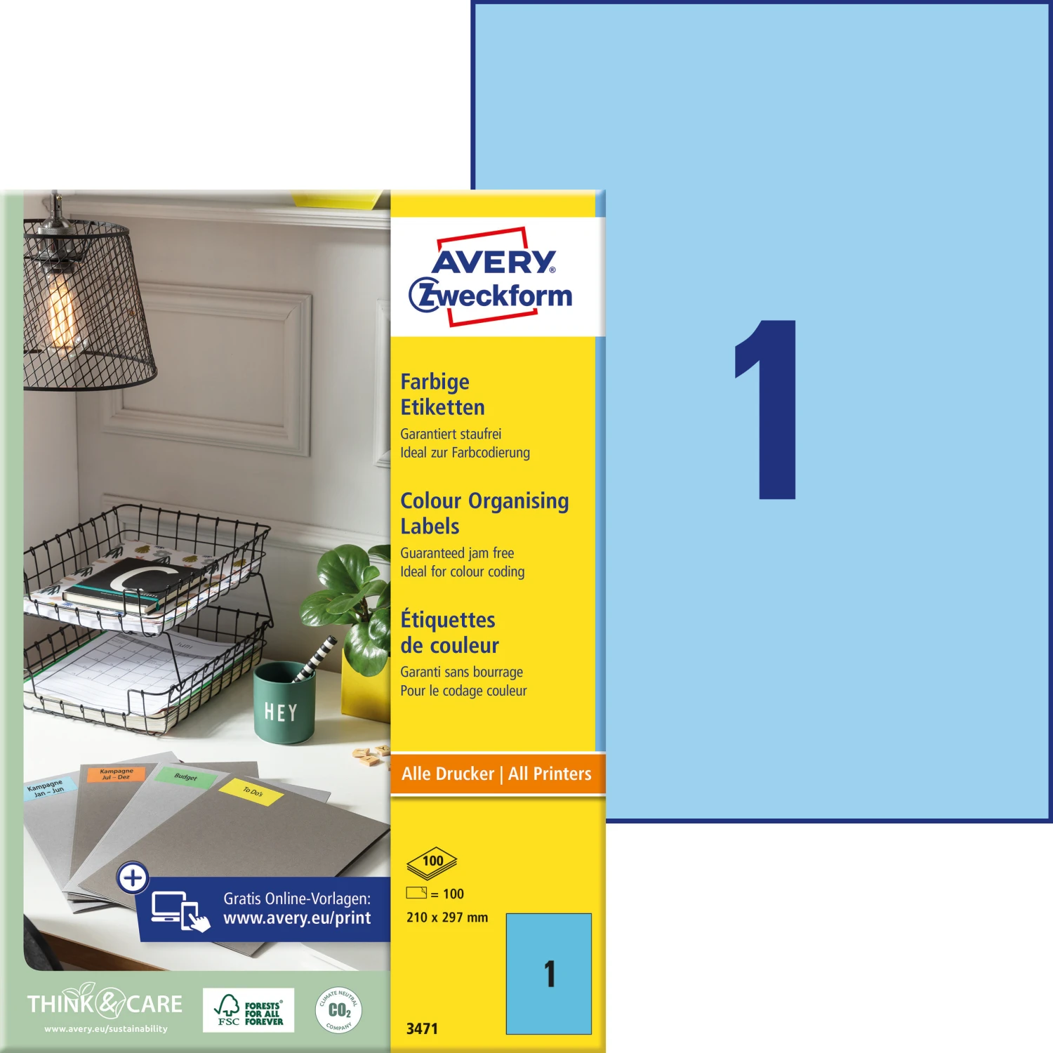 AVERY ZWECKFORM 3471 Etiketten A4, 100 Blatt