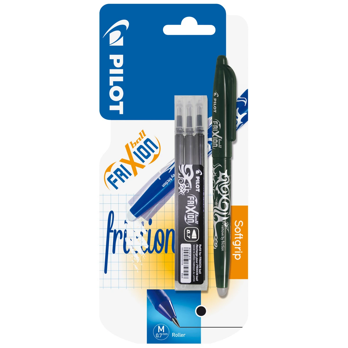 PILOT FriXion Ball 0.7 mm + 3 x recharge noir
