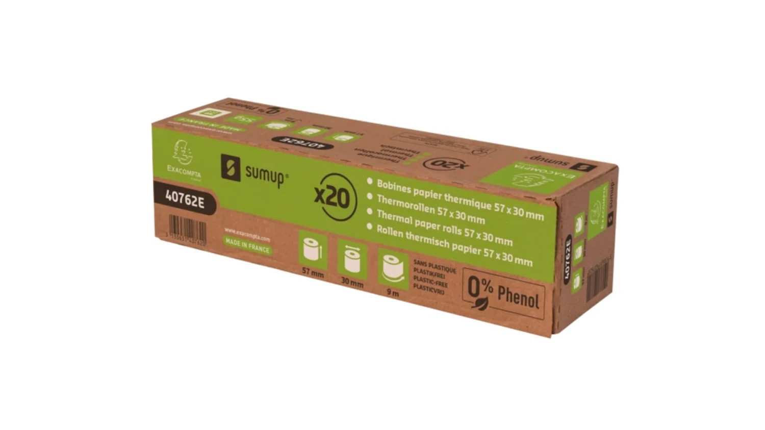 EXACOMPTA Rouleaux thermiques 57 mm x 9 m, 20 pièces