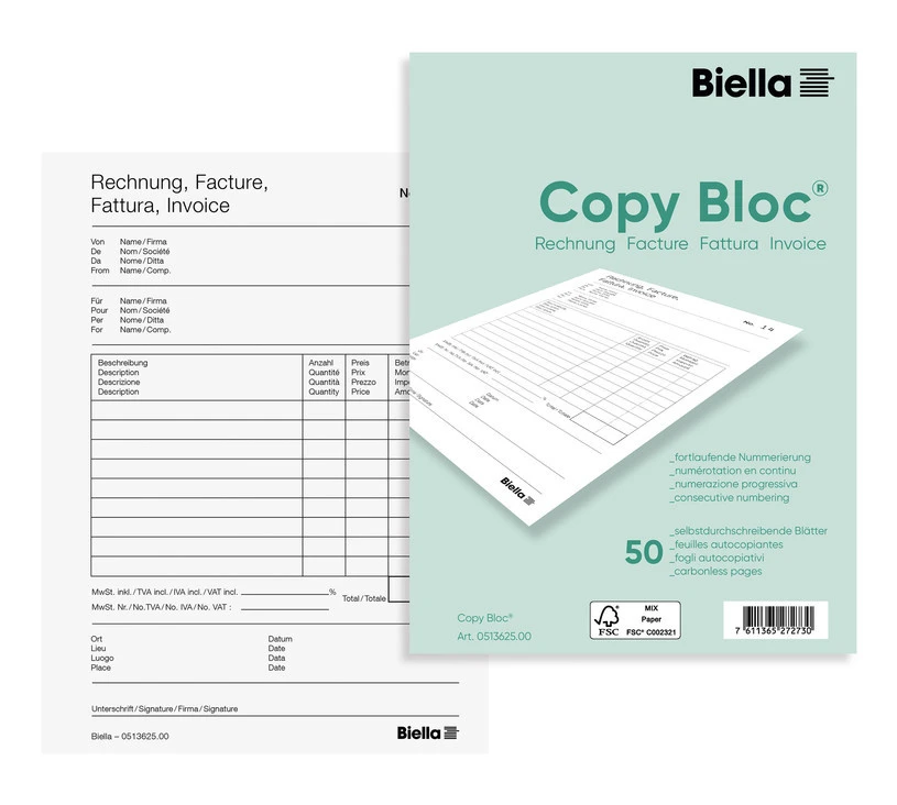 BIELLA Copy Bloc factures A6, 50 feuillets