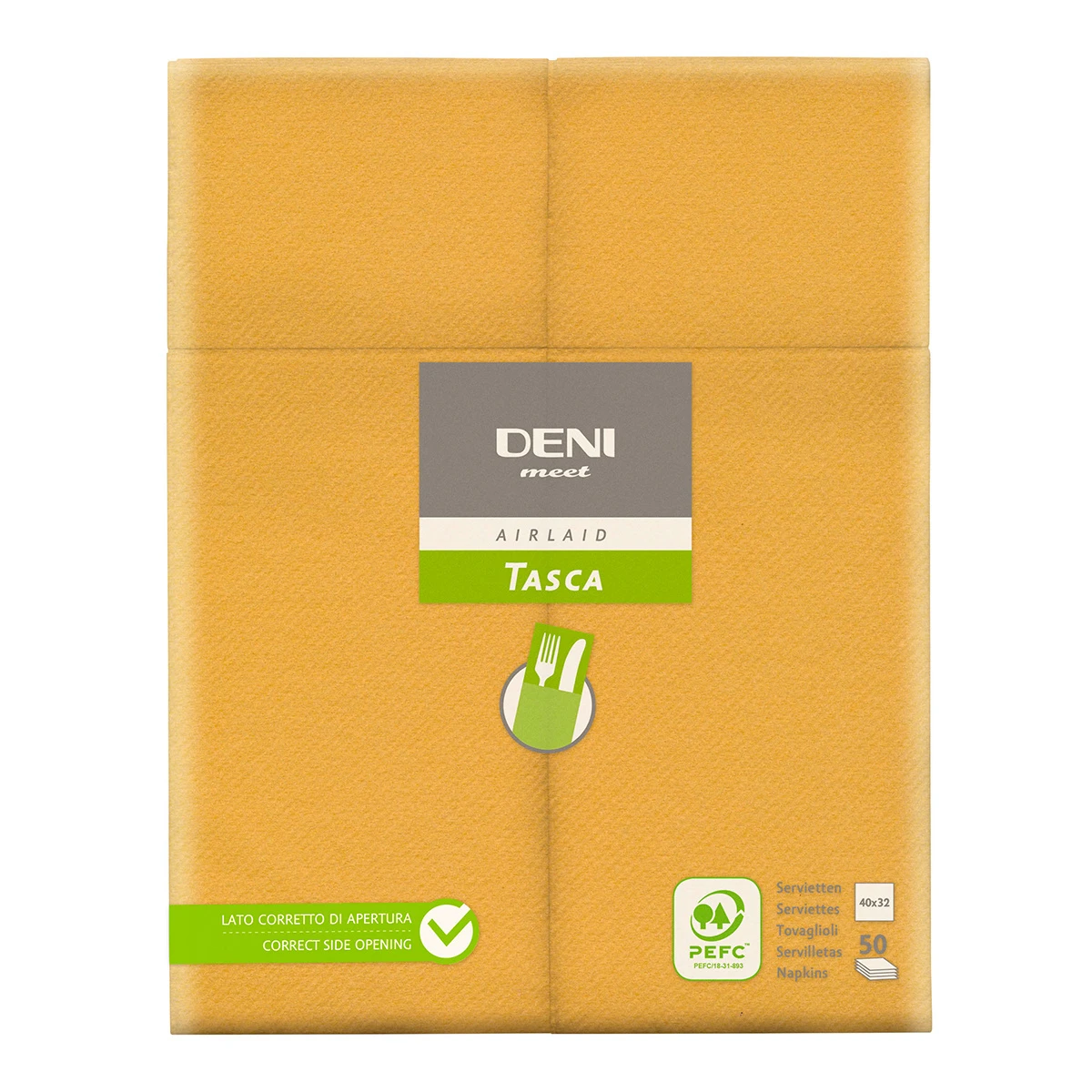 Serviettes de table Airlaid Deni meet Tasca, 1/8 plis, Ambra, 40 x 32 cm, 1 paquet de 50 pièces