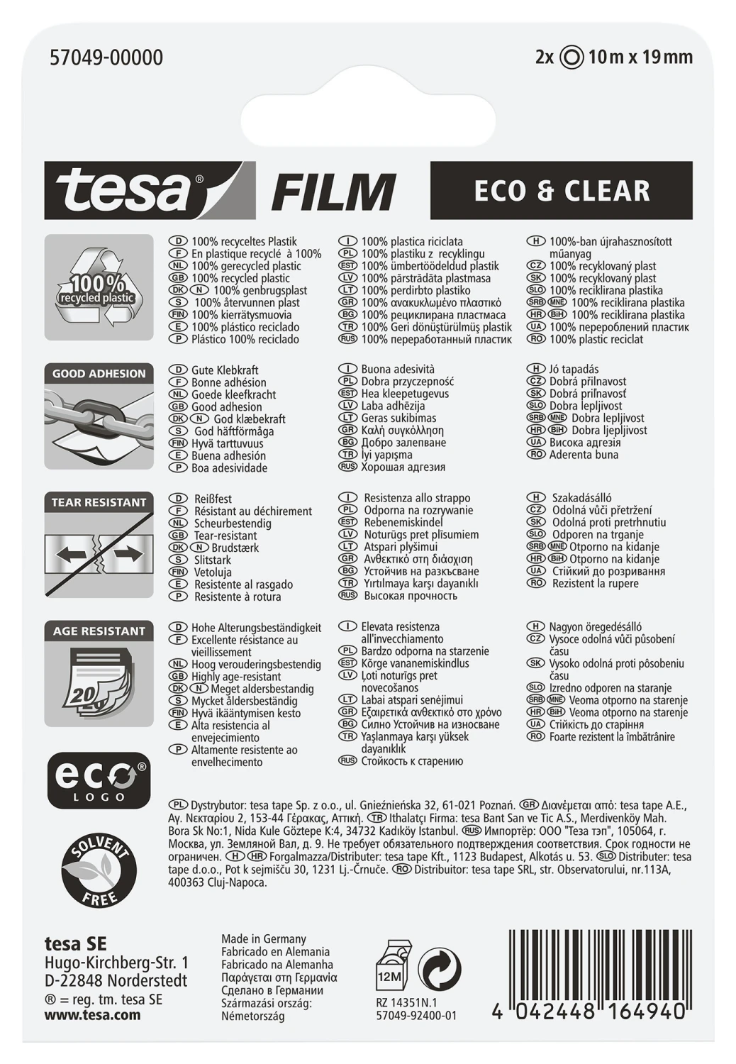 TESA Klebeband eco & clear 19mmx10m