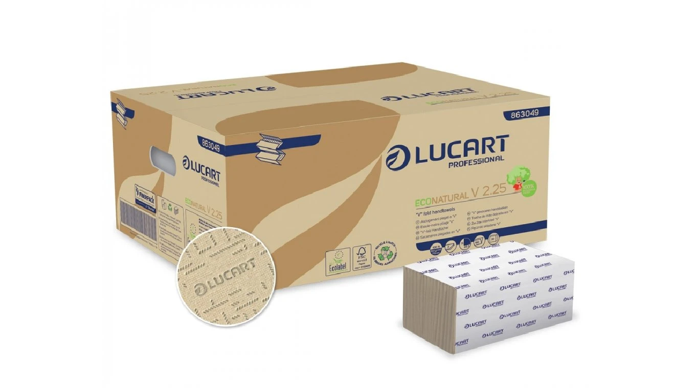 LUCART Essuie-mains en papier EcoNatural V 2.25 pliage V, 2 couches, havane