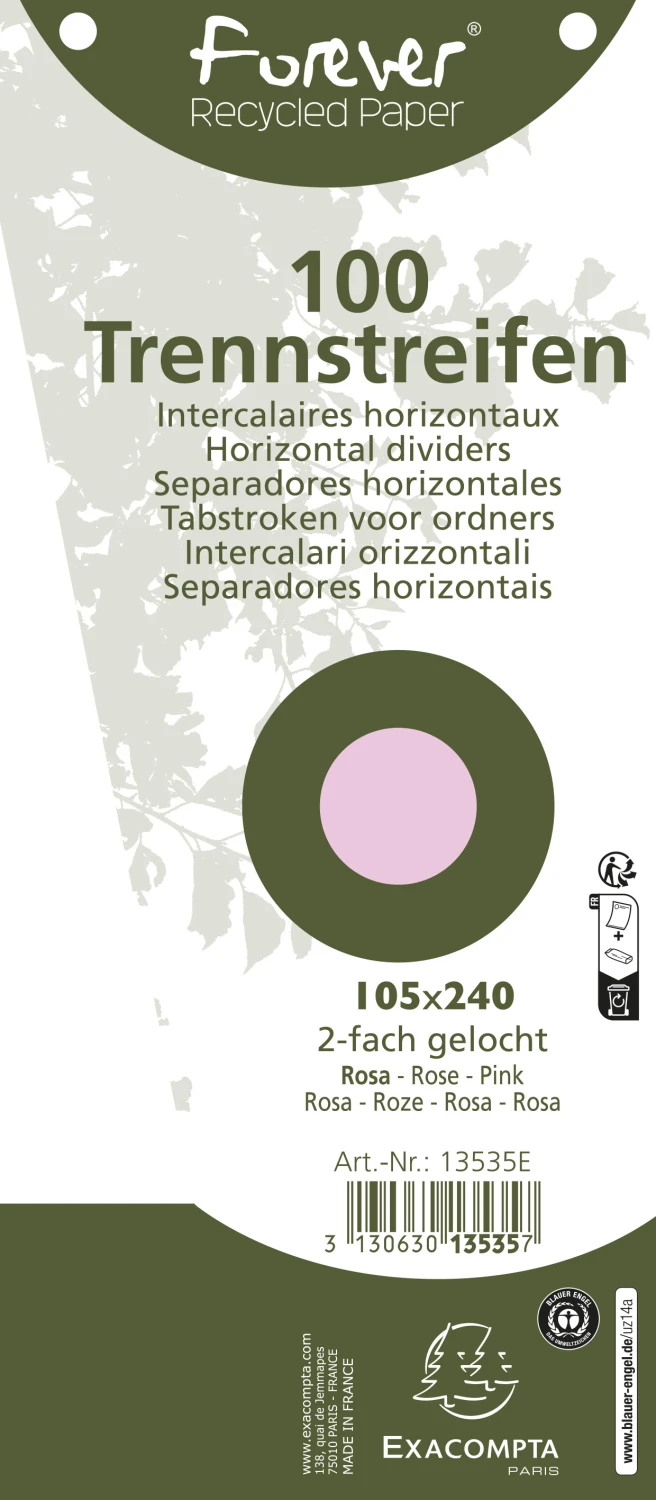 EXACOMPTA Fiches intercalaires trapézoïdales, 100 pièces