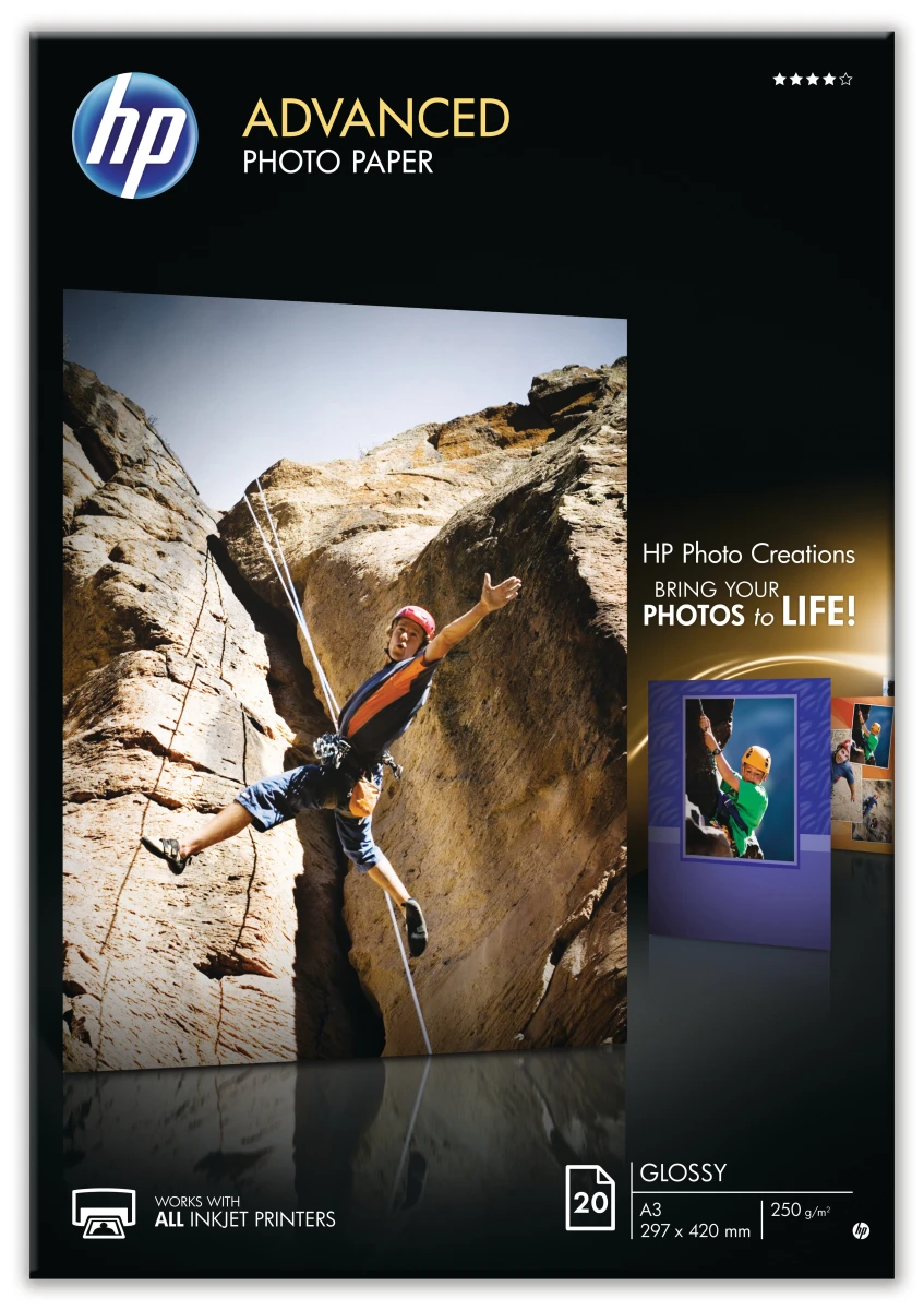 HP Advanced A3 papier photo brillant 250g/m2, 20 feuilles