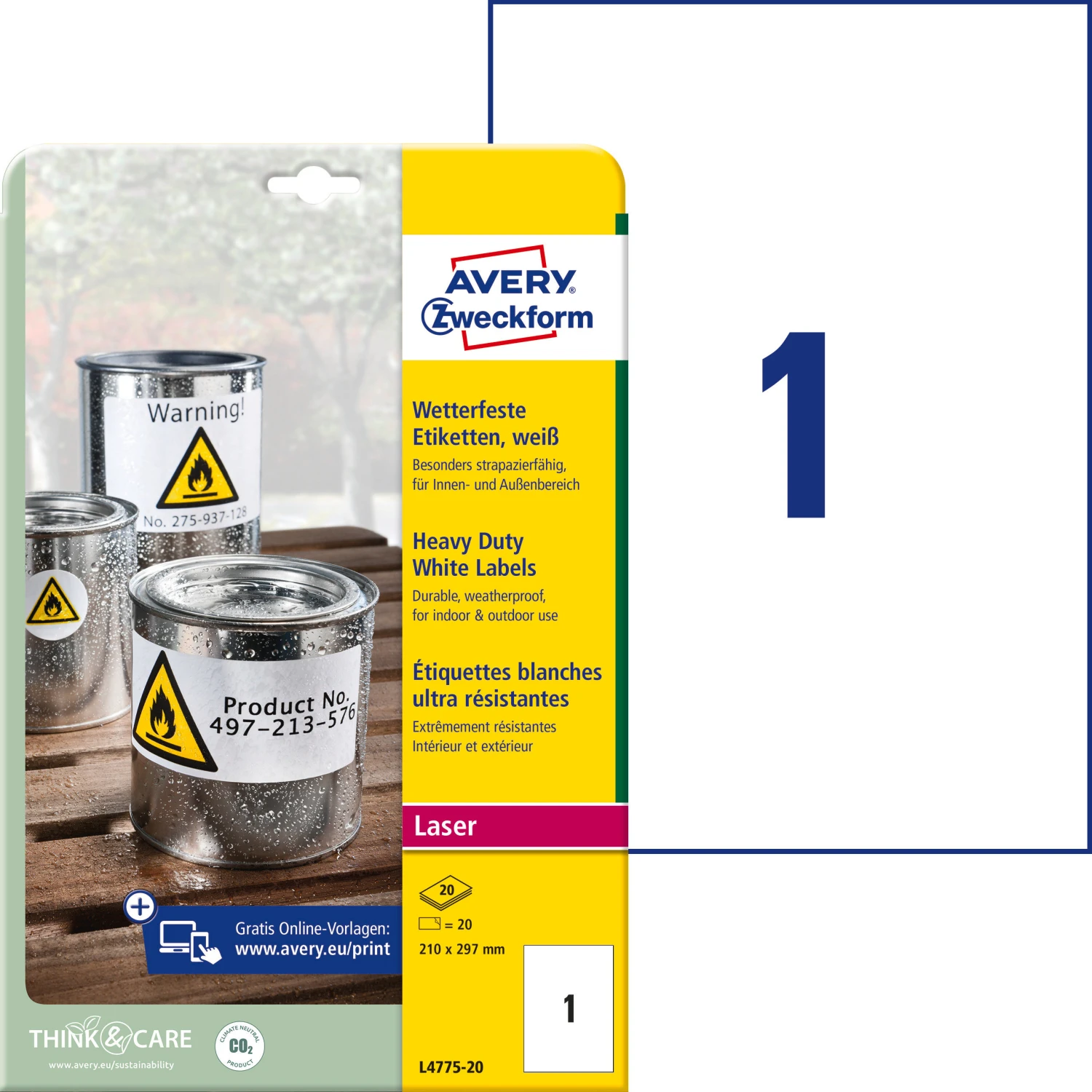 AVERY ZWECKFORM L4775-20 Étiquettes, 210 x 297 mm, 20 feuilles