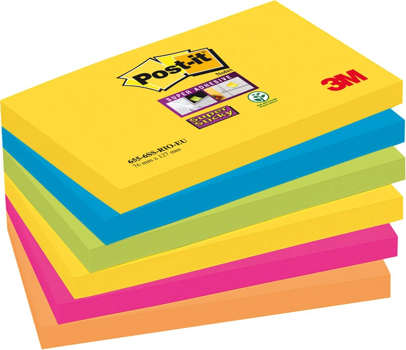 POST-IT Notes adhésives Super Sticky Carnival Collection 6 x 90 feuilles
