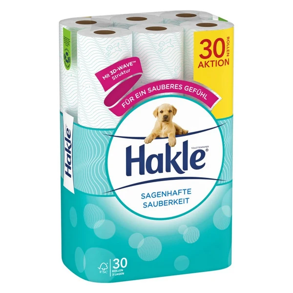 HAKLE Papier toilette Propreté Incroyable 3 couches, 30 rouleaux