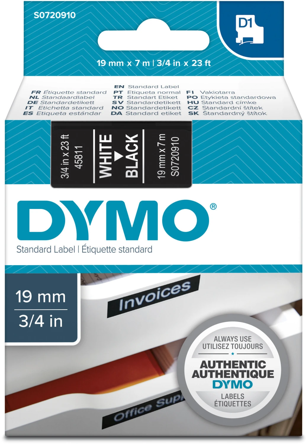 DYMO D1 ruban d'écriture S0720910 19 mm x 7 m