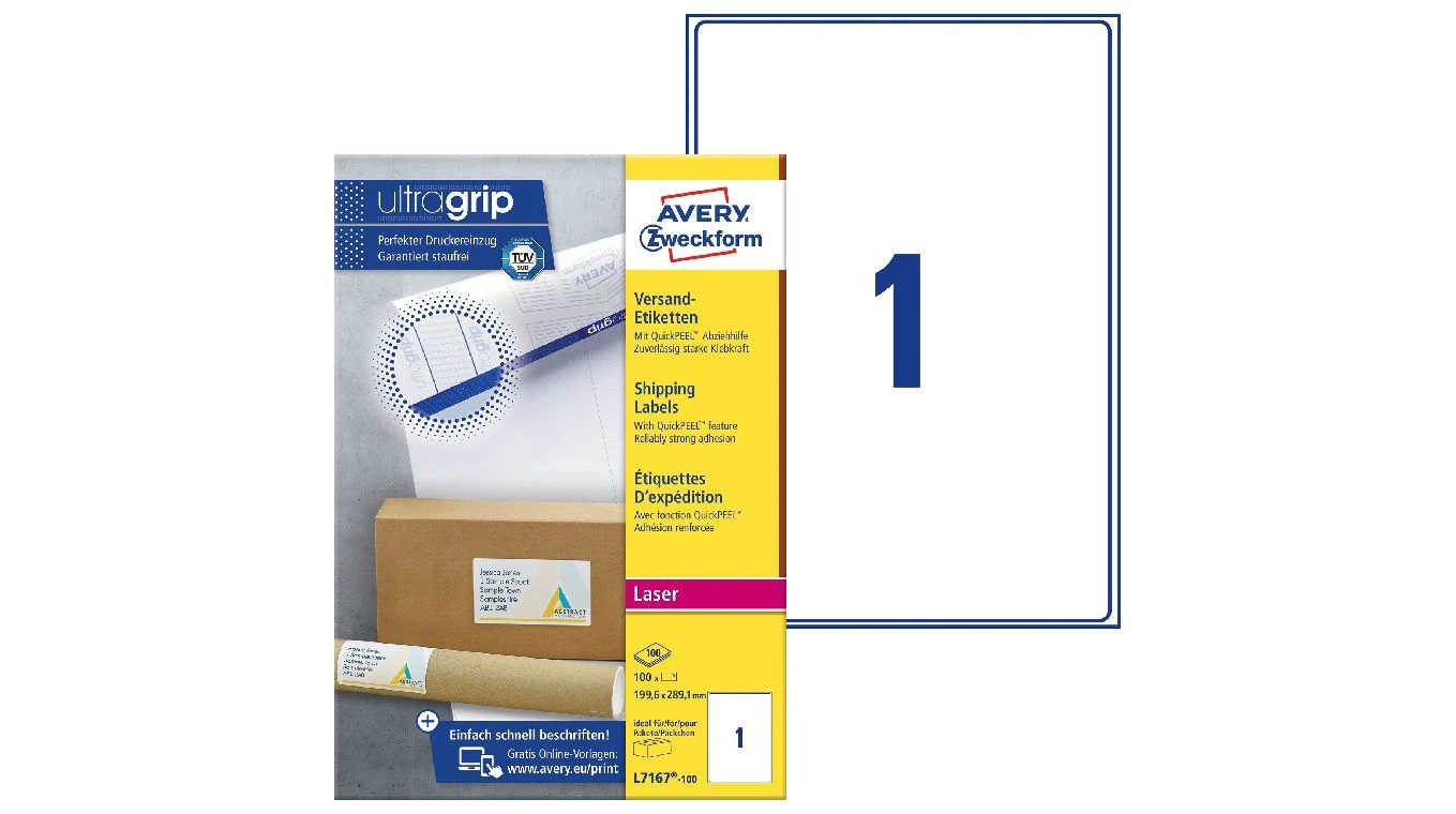 AVERY ZWECKFORM L7167-100 Versandetiketten, 199.6 x 289.1 mm, 100 Blatt