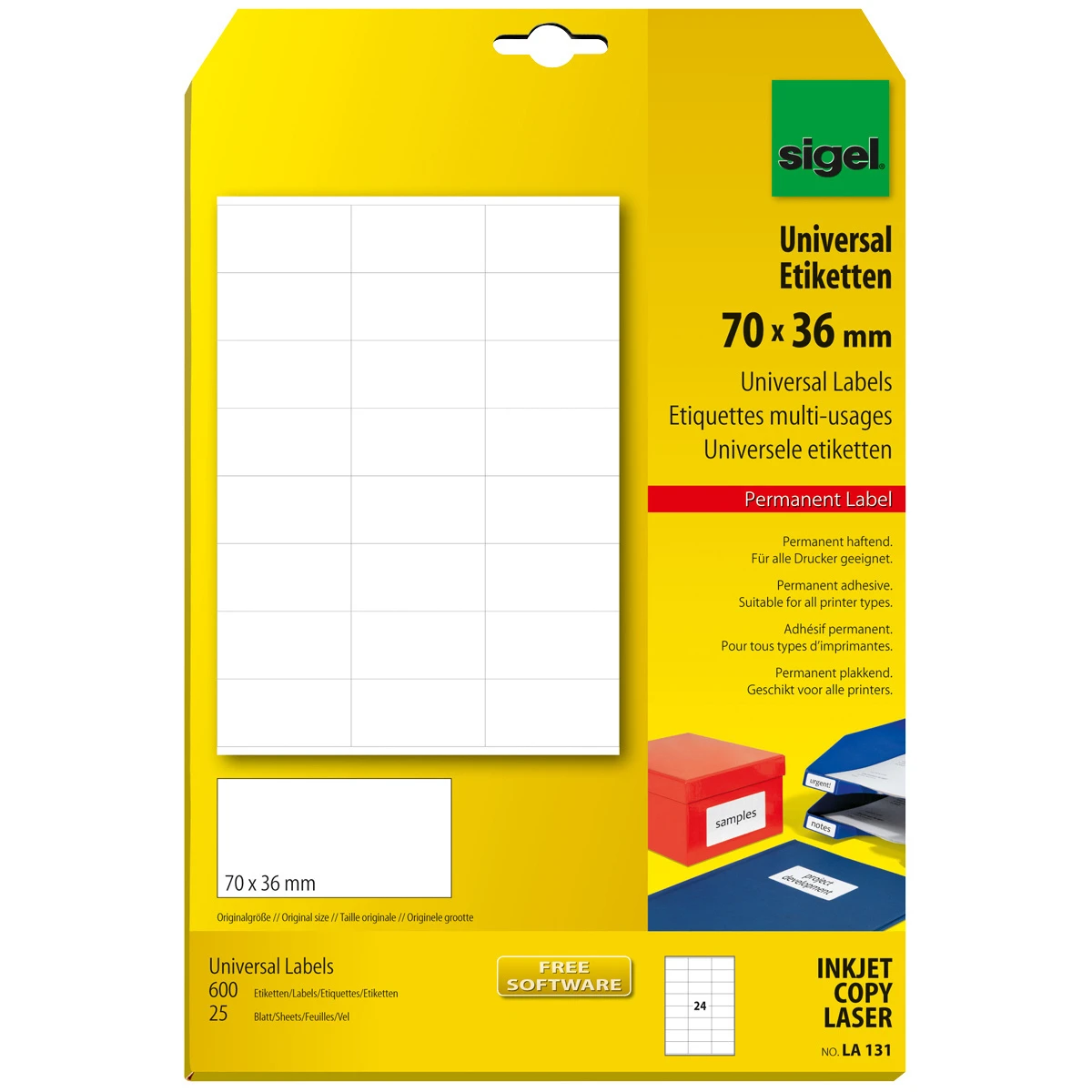 SIGEL Etiquettes multi-usages A4, 70 x 36 mml, 25 feuilles