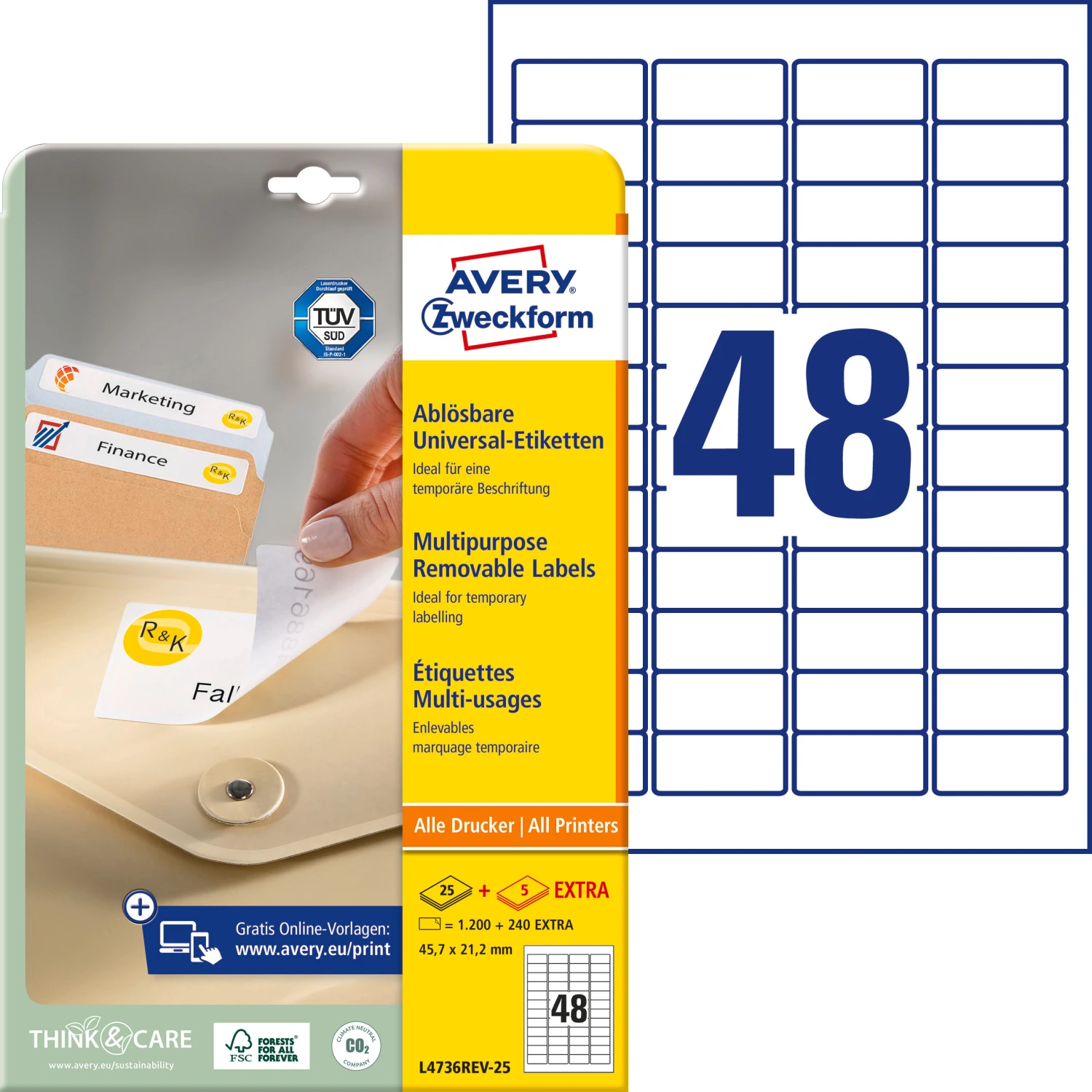 AVERY ZWECKFORM L473REV-25 Etiketten 45.7 x 21.2 mm