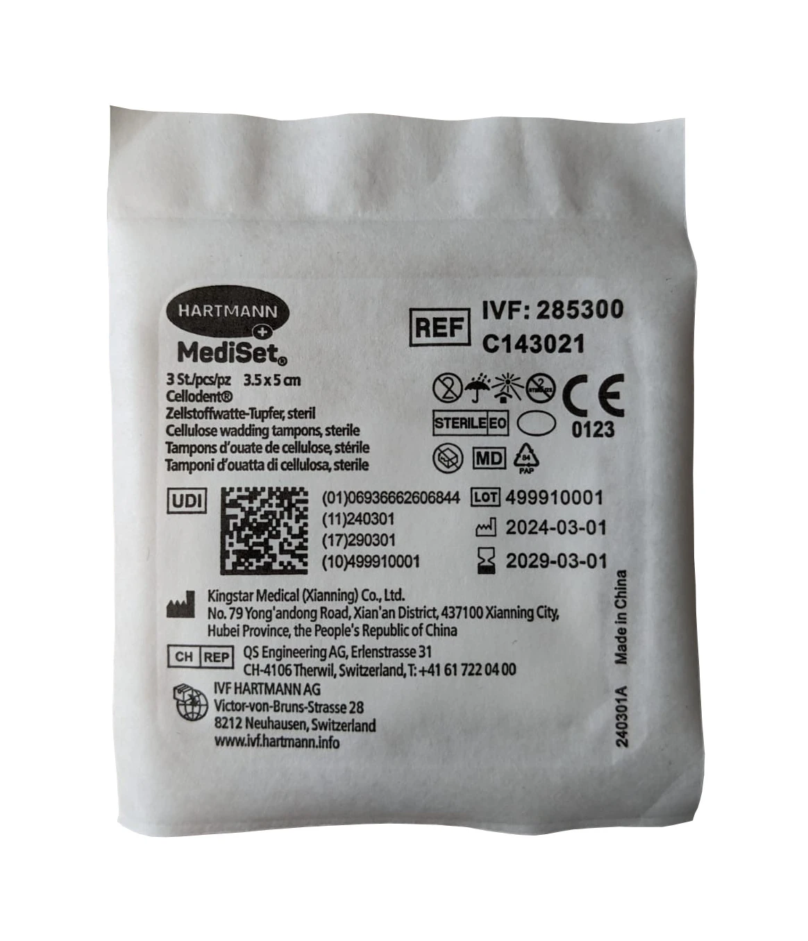 MEDISET Tampons d'ouate de cellulose Cellodent 120 x 3 pièces