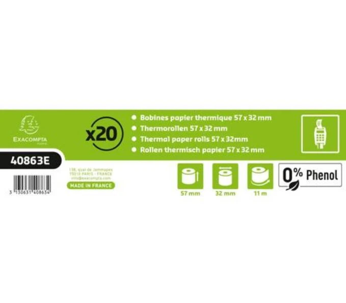 EXACOMPTA Rouleaux thermiques 57 mm x 11 m, 20 pièces