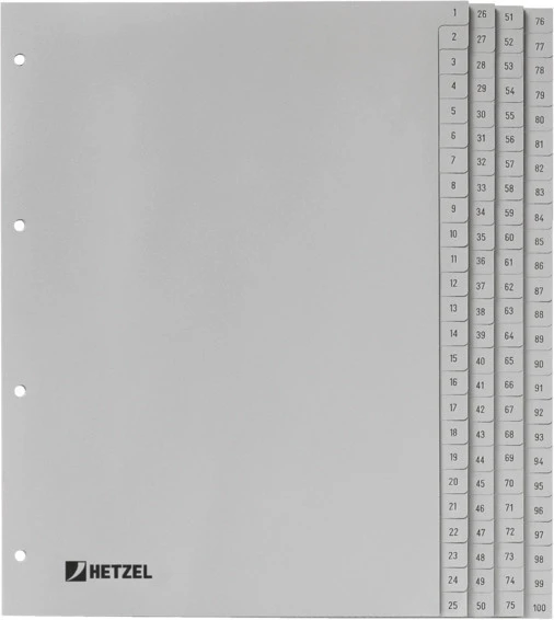 HETZEL Zahlenregister 1 - 100