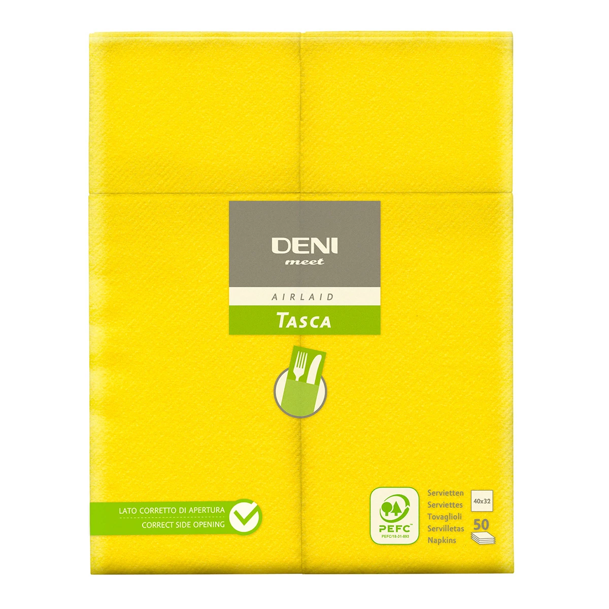 Besteck-Servietten Airlaid Deni meet Tasca, 1/8 Falz, Gelb, 40 x 32 cm, 1 Pack à 50 Stück