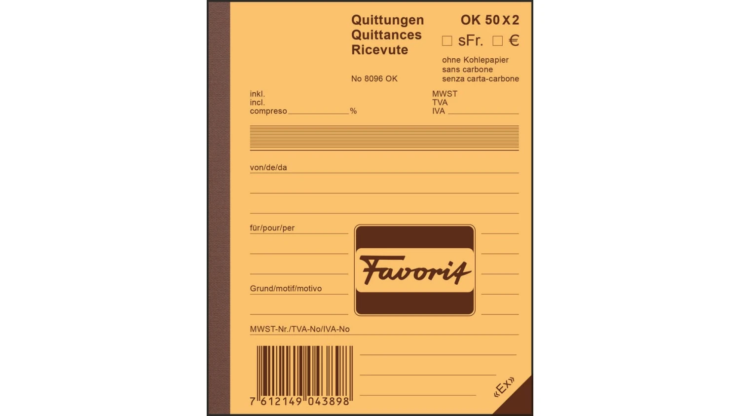 Blocs autocopiant quittances Favorit No 8096OK