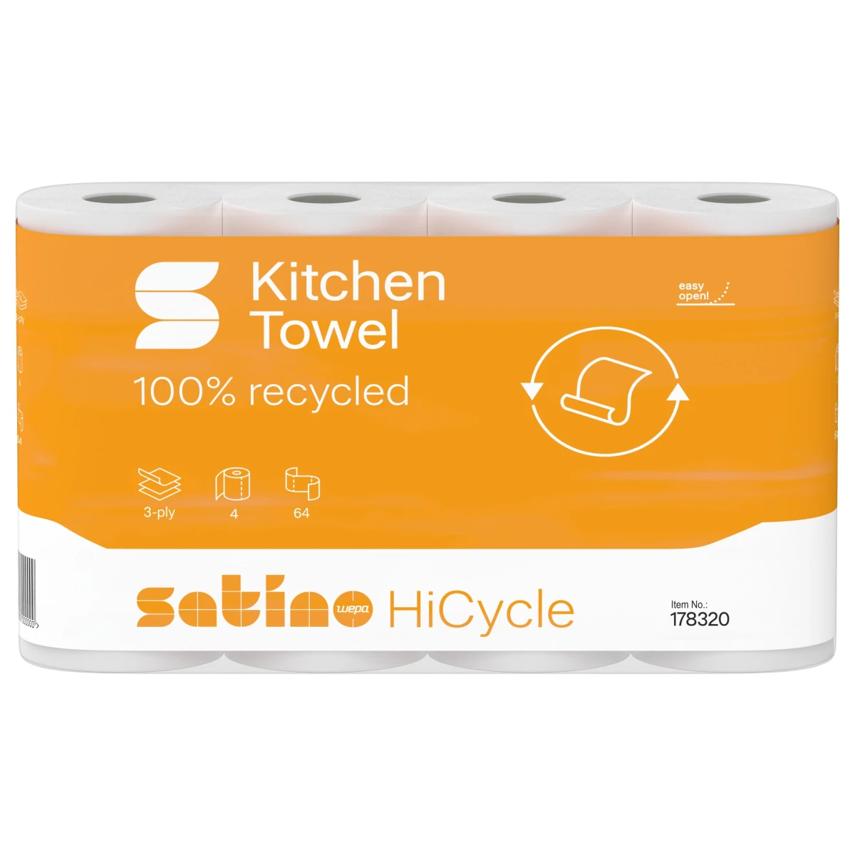 SATINO Papier ménage HiCycle 3 couches, 4 rouleaux