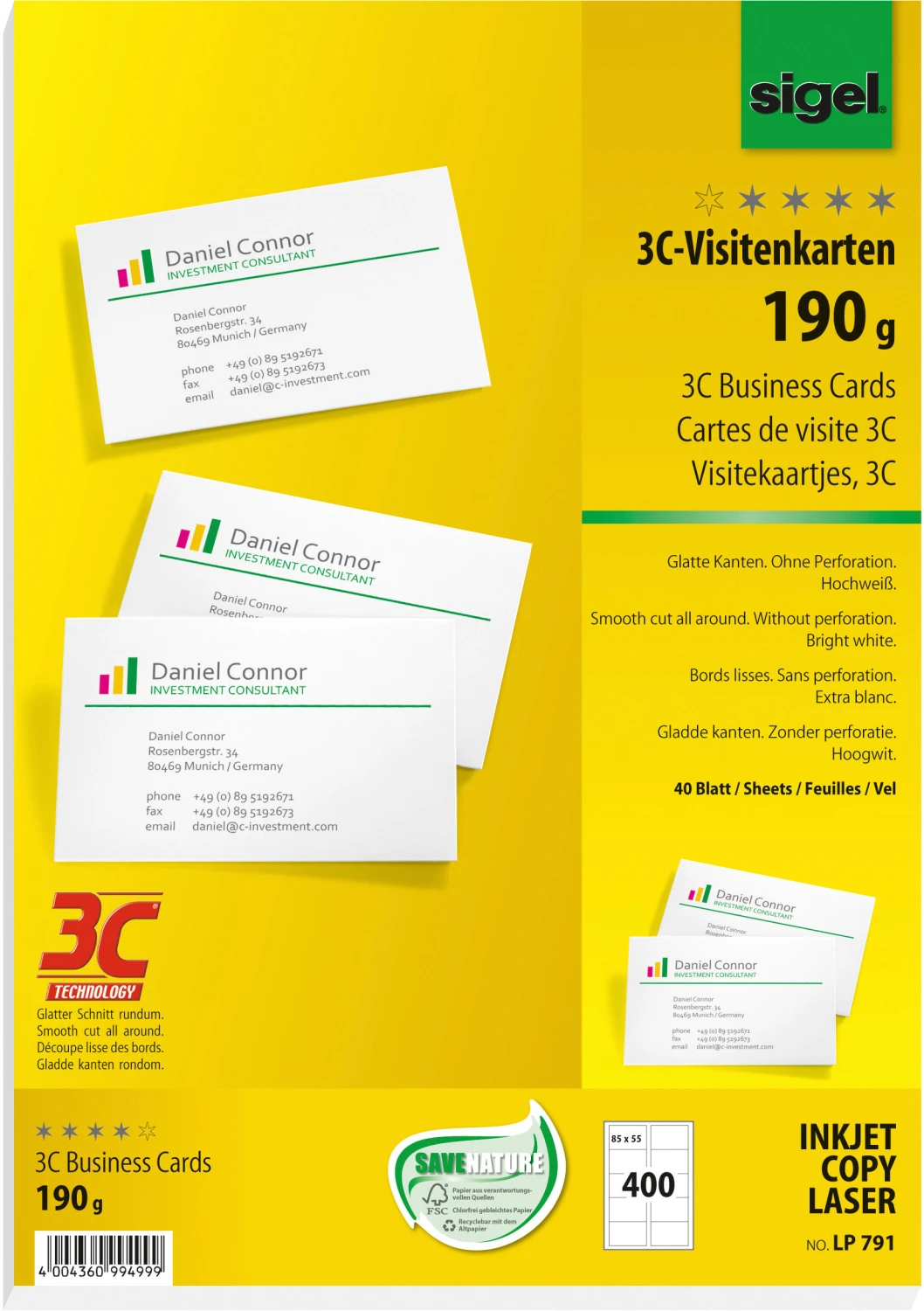 SIGEL LP791 Visitenkarten 85x55mm