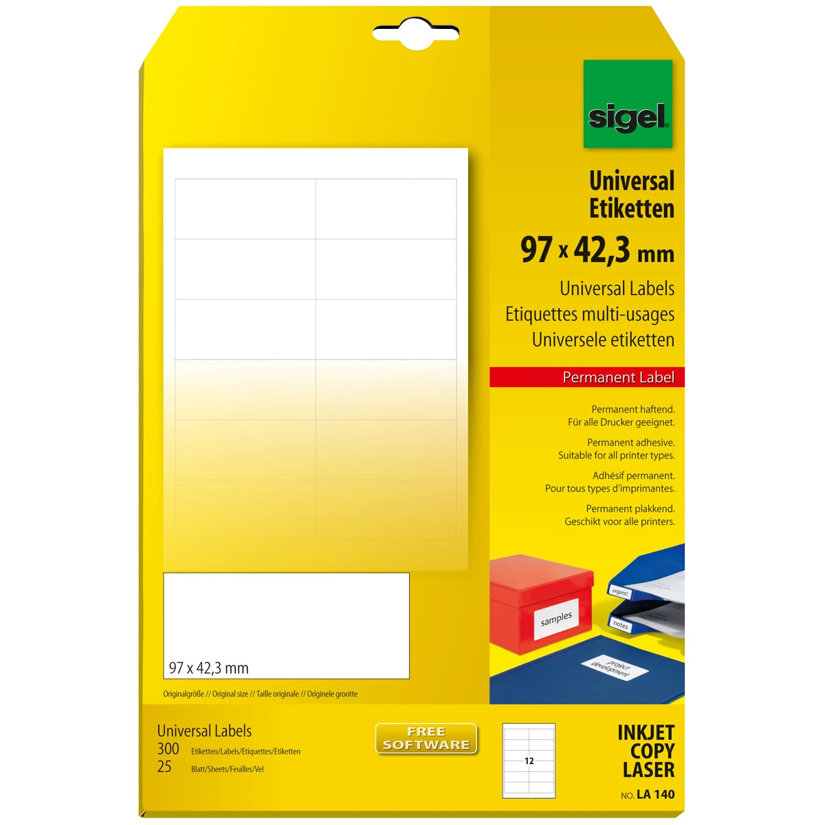 SIGEL Etiketten Universal A4, 97 x 42.3 mm, 25 Blatt