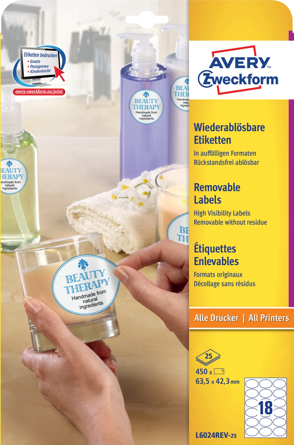 AVERY ZWECKFORM L6024REV-25 Etiketten, 63.5 x 42.3 mm, 25 Blatt