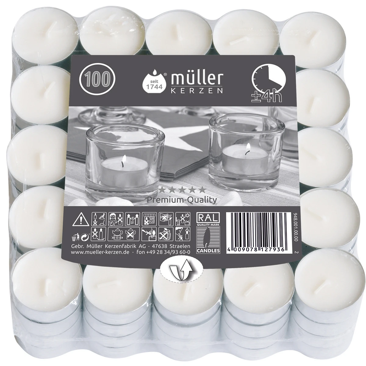 MÜLLER Bougies chauffe-plat Premium-Quality 100 pièces