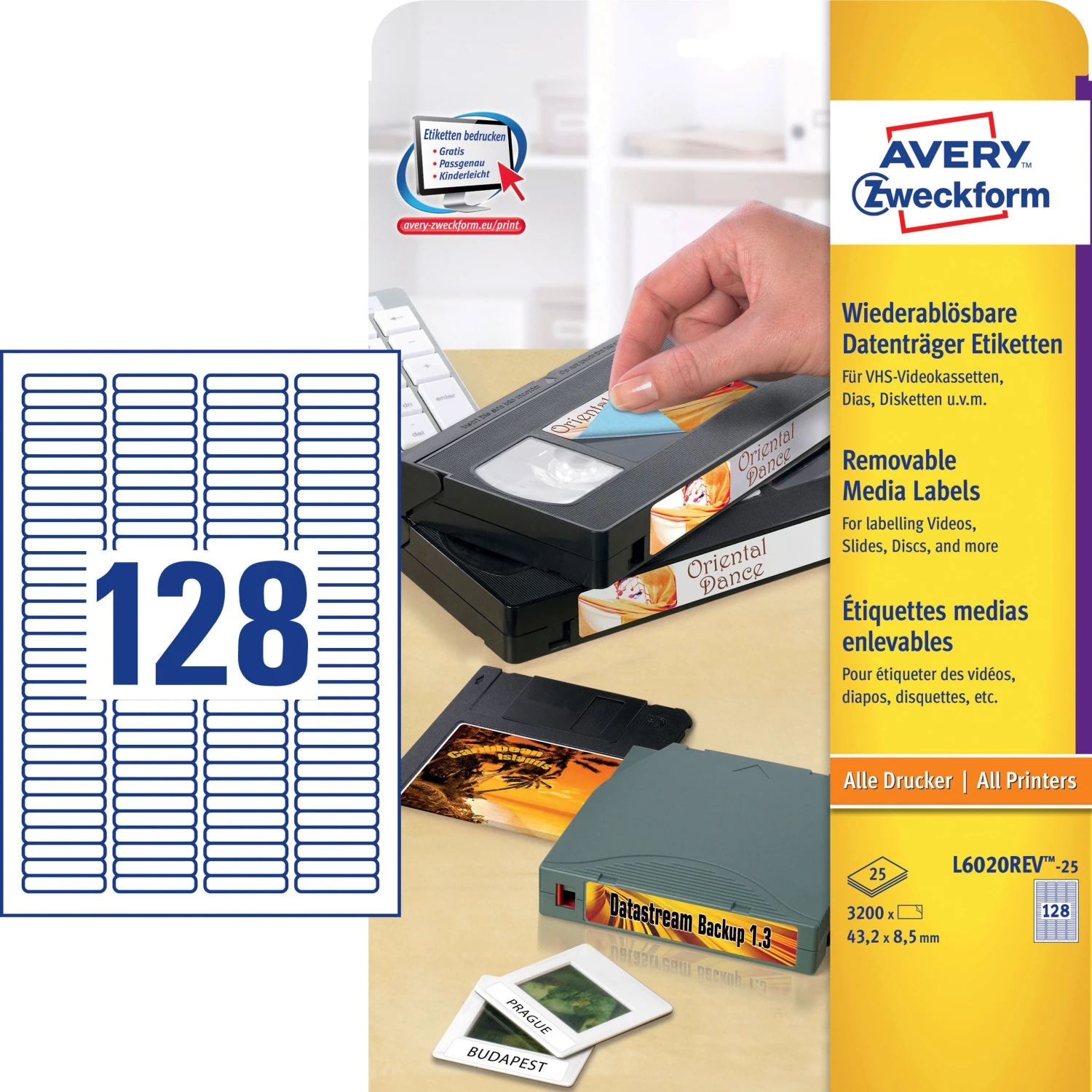 AVERY ZWECKFORM L6020REV-25 Etiketten, 43.2 x 8.5 mm, 25 Blatt
