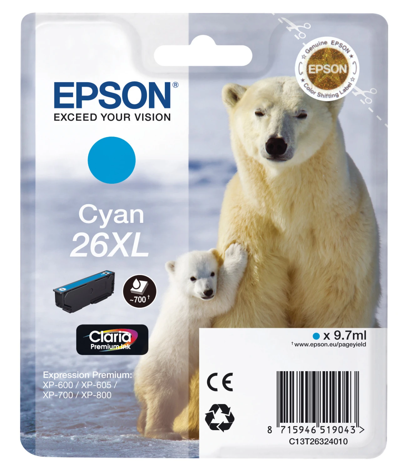 EPSON Tintenpatrone 26XL cyan