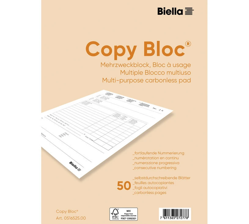 BIELLA Copy Bloc multi-usages A6, 50 feuillets