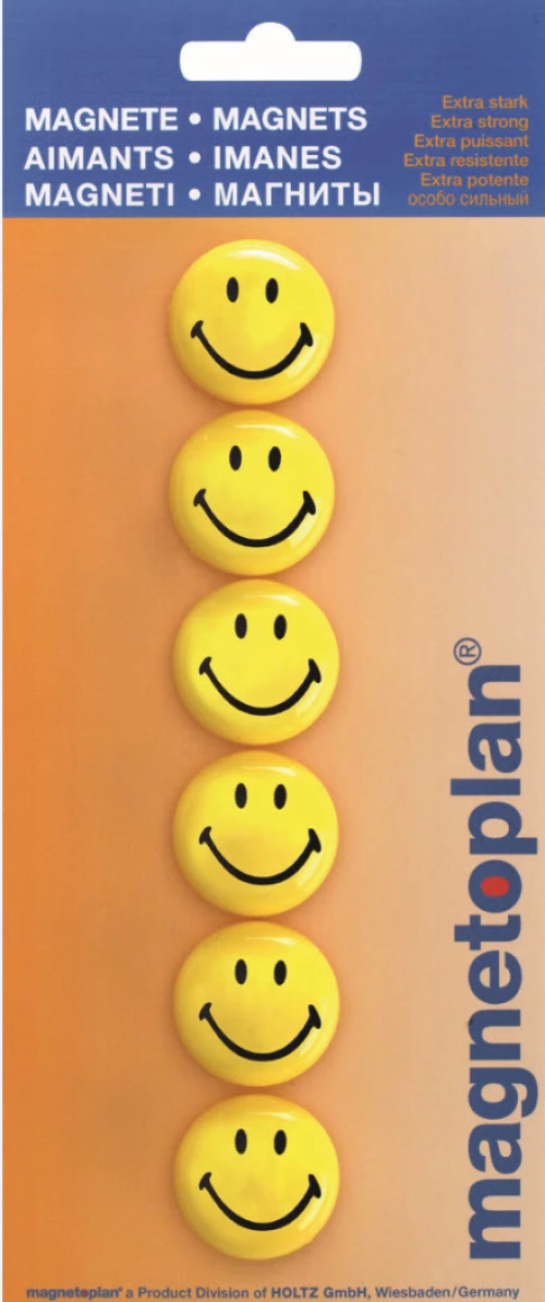 MAGNETOPLAN Smiley Magnete gelb-schwarz 30 mm - 6 Stk.