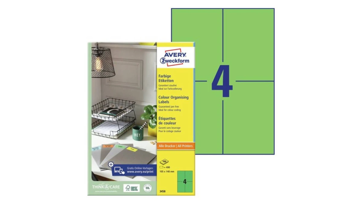 AVERY ZWECKFORM 3458 Étiquettes 105 x 148 mm, 100 feuilles