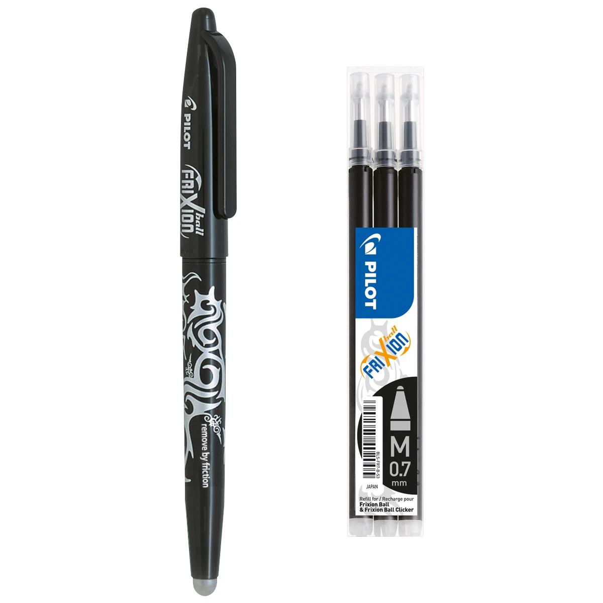 PILOT FriXion Ball 0.7 mm + 3 x recharge noir