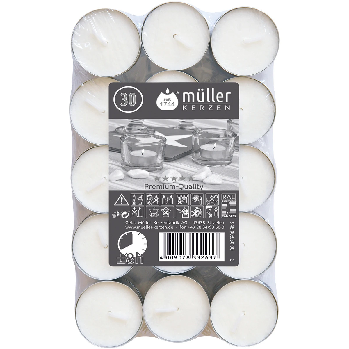 MÜLLER Bougies chauffe-plat Premium-Quality Flatpack 30 pièces