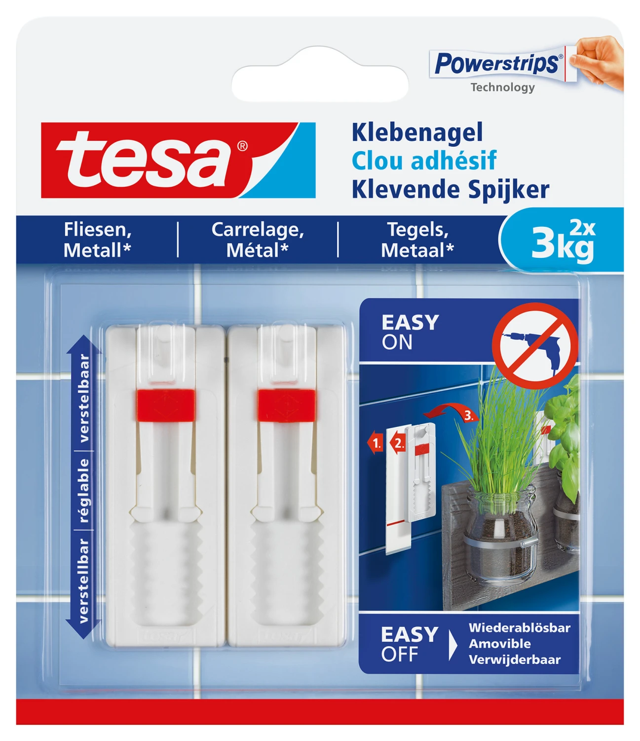 TESA Verstellbarer Klebenagel 2 x 3 kg
