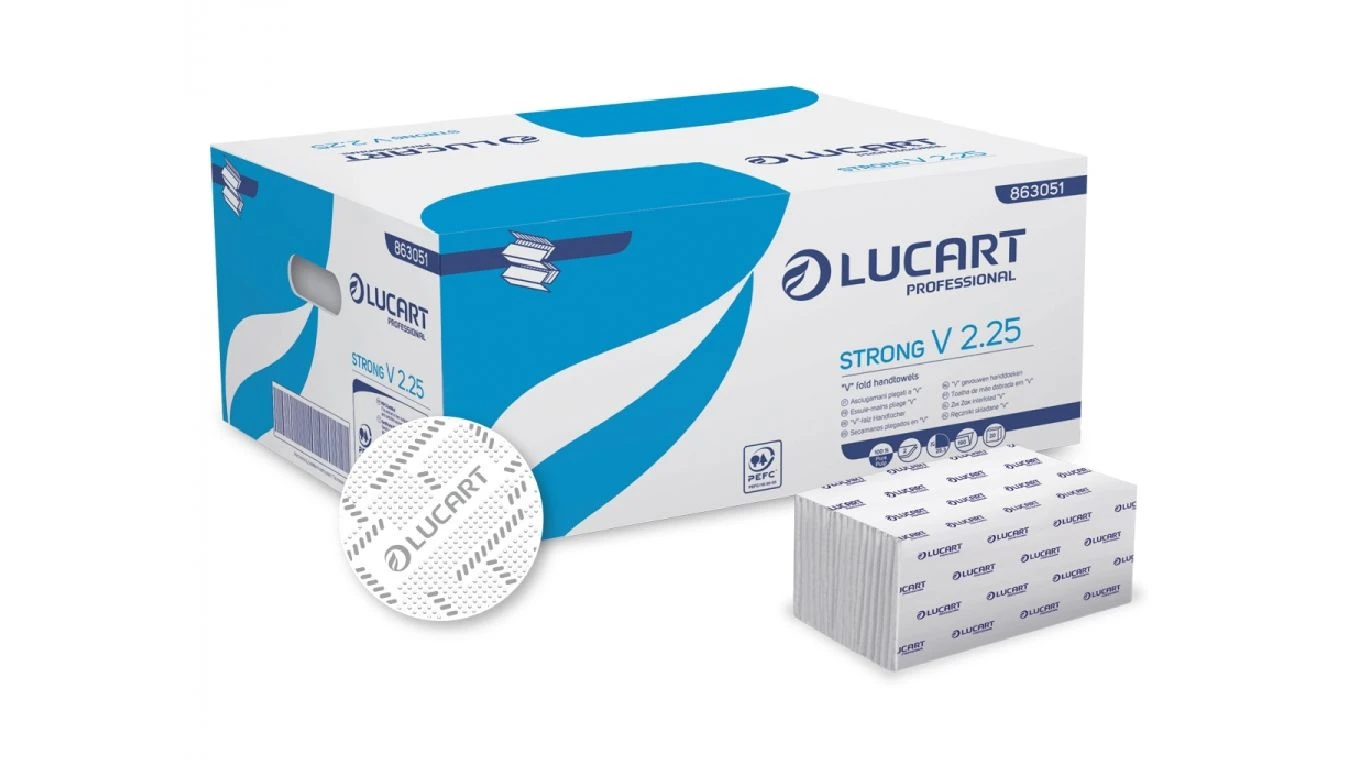 LUCART Essuie-mains en papier Strong V 2.25 pliage V, 2 couches, blanc